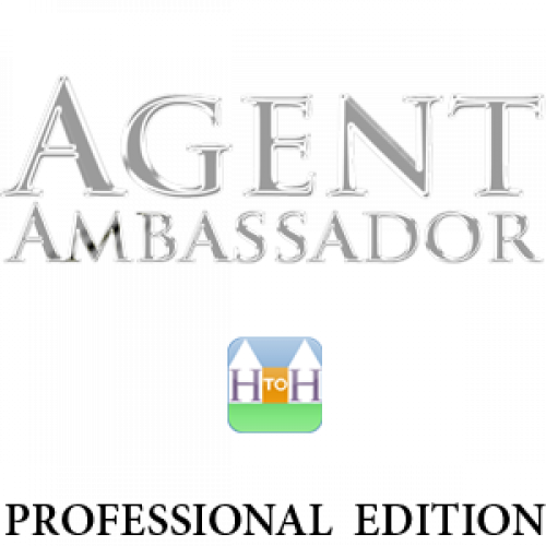 A silver and black logo for agent ambassador